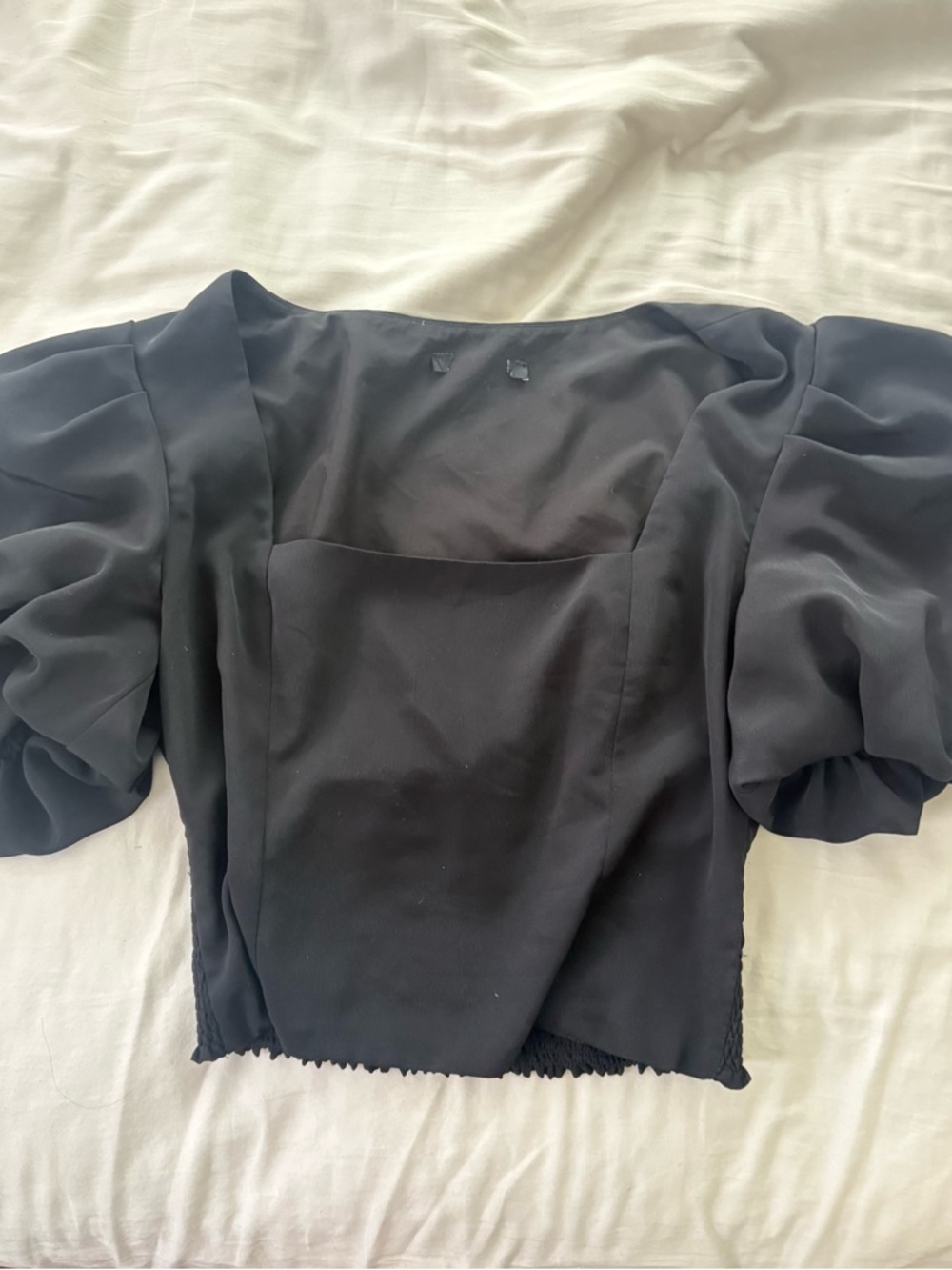 Black Puff Sleeve Women's Top - Elegant Square Neck
